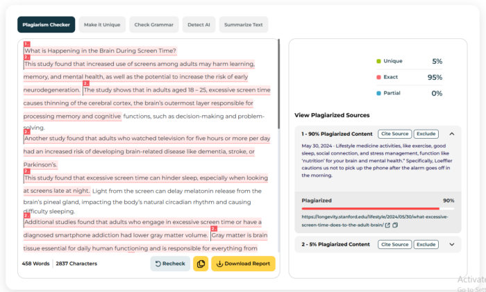 Complete Plagiarism Test of PlagiarismDetector.net